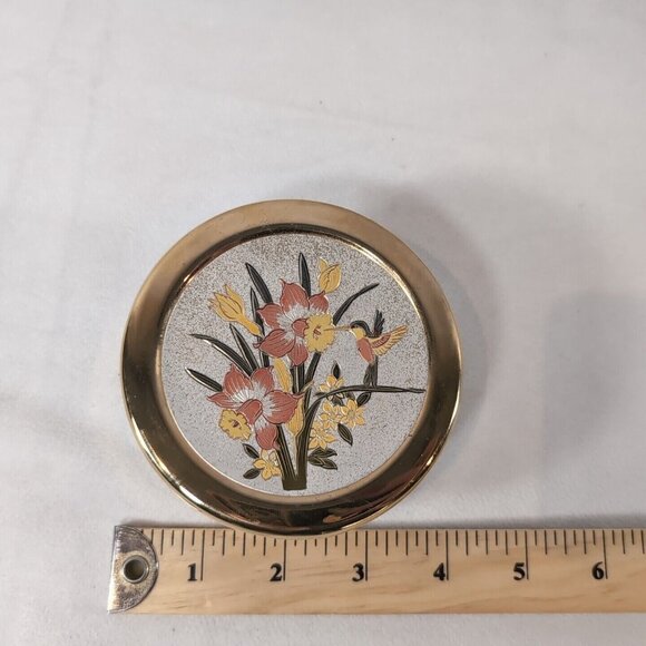 Chokin 24K Gold Edged Trinket Box Japan Hummingbird Flower Floral Jewelry Lilies - Picture 7 of 8